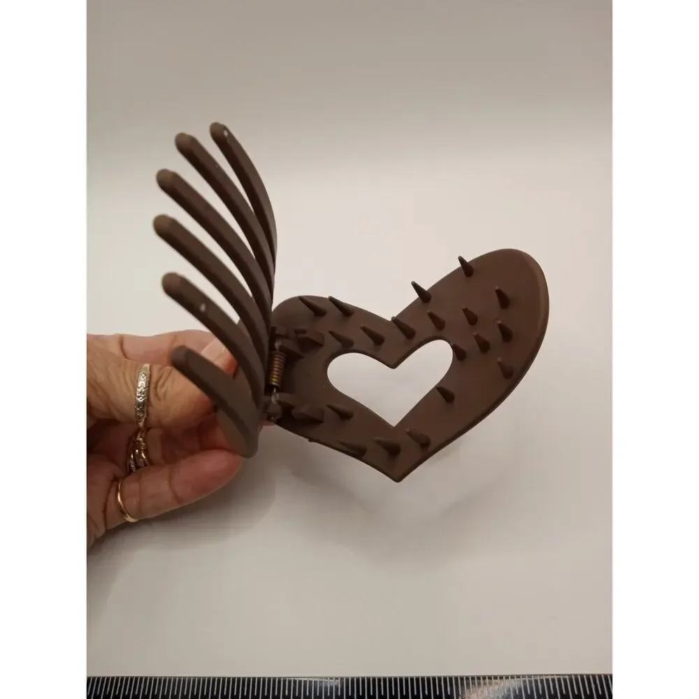 Dark Brown Heart Hair Claw Clip to pull hair back 0914
